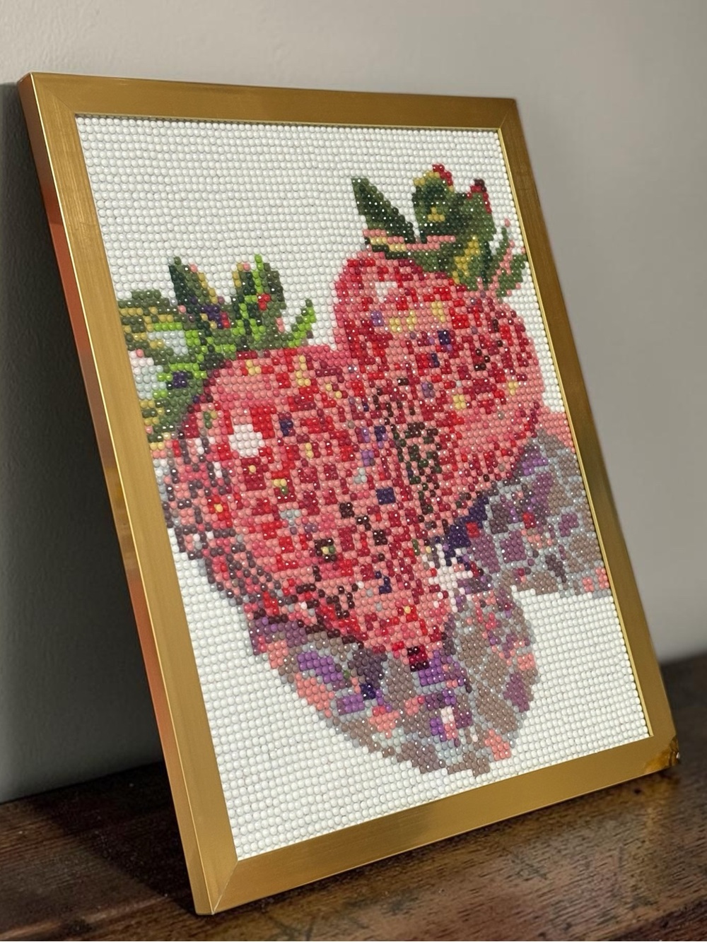 Diamond Art Strawberries Wall Decor in 8x10 Gold Frame Handmade